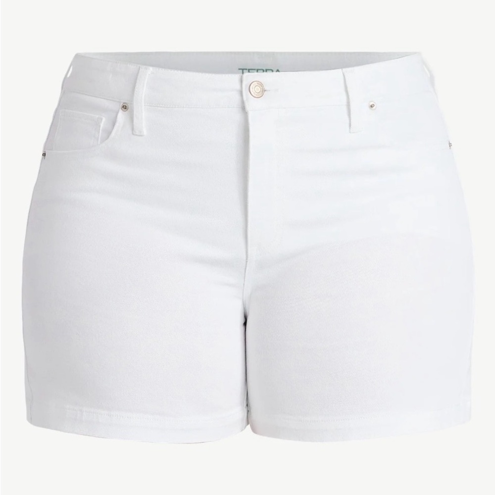 Terra & Sky Women's Plus High Rise A-Line Denim Shorts, 5" Inseam, Size 24w